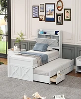 Streamdale Furniture Twin Bed with Storage Headboard and Trundle