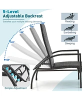2 Pcs Patio Wicker Elastic Sponge Lounge Chair Back Adjustable with Ottoman