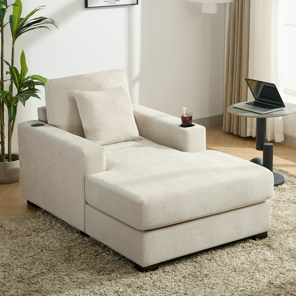 Simplie Fun Oversized Chaise Lounger Sofa with Modern Style and Amenities