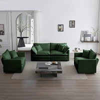 Streamdale Furniture 3-Piece Green Chenille Sofa Set with Armchairs and Toss Pillows