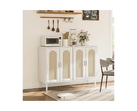 gaomon Sideboard Buffet Cabinet, 4 Rattan Doors Accent Storage Cabinet, Console Table Coffee Bar with Power Outlet, Adjustable Shelves for Dining Room