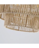 Streamdale Furniture Woven Bohemian Rattan Pendant Light with 5-Tier Chandelier