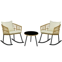 Streamdale Furniture Cream White 3-Piece Rattan Bistro Set with Rocking Chairs