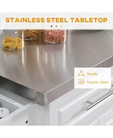 Portable Kitchen Island with Stainless Steel Top and Integrated Storage