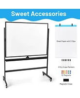 Vebreda 48 x 36 Inch Mobile Magnetic Double-Sided Reversible Whiteboard Height Adjust