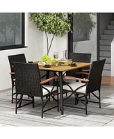 Costway 5 Pcs Patio Pe Wicker Dining Set Table and Chairs with Cushions 1.9" Umbrella Hole