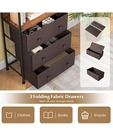 Skonyon Chest of Fabric Drawer with 3 Folding Fabric Drawers and Anti-tipping Devices-Brown