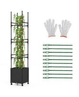 Sugift Raised Garden Bed with Obelisk Trellis and 3 Heights & Detachable Pe-Coated Metal Tubes-Black