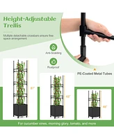 Sugift Raised Garden Bed with Obelisk Trellis and 3 Heights & Detachable Pe-Coated Metal Tubes-Black