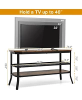 Sugift 3-tier Console Table Tv Stand with Mesh Storage Shelf-Rustic Brown