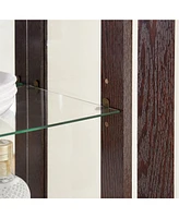 Simplie Fun Lighted Glass Curio Cabinet, Adjustable Shelves, 2 Doors, Drawer, Bulb, Cherry