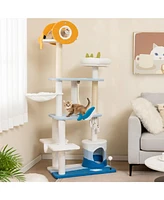 Skonyon Multi-level Ocean-themed Cat Tree Tower with Sisal Covered Scratching Posts-Blue