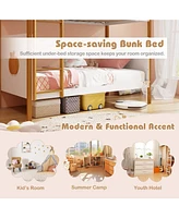 Skonyon Twin Over Twin Bunk Bed with Integrated Ladder and Safety Guardrails-Twin Size