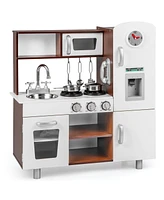 Vebreda Kids Kitchen Playset with Realistic Sounds and Lights-Brown & White