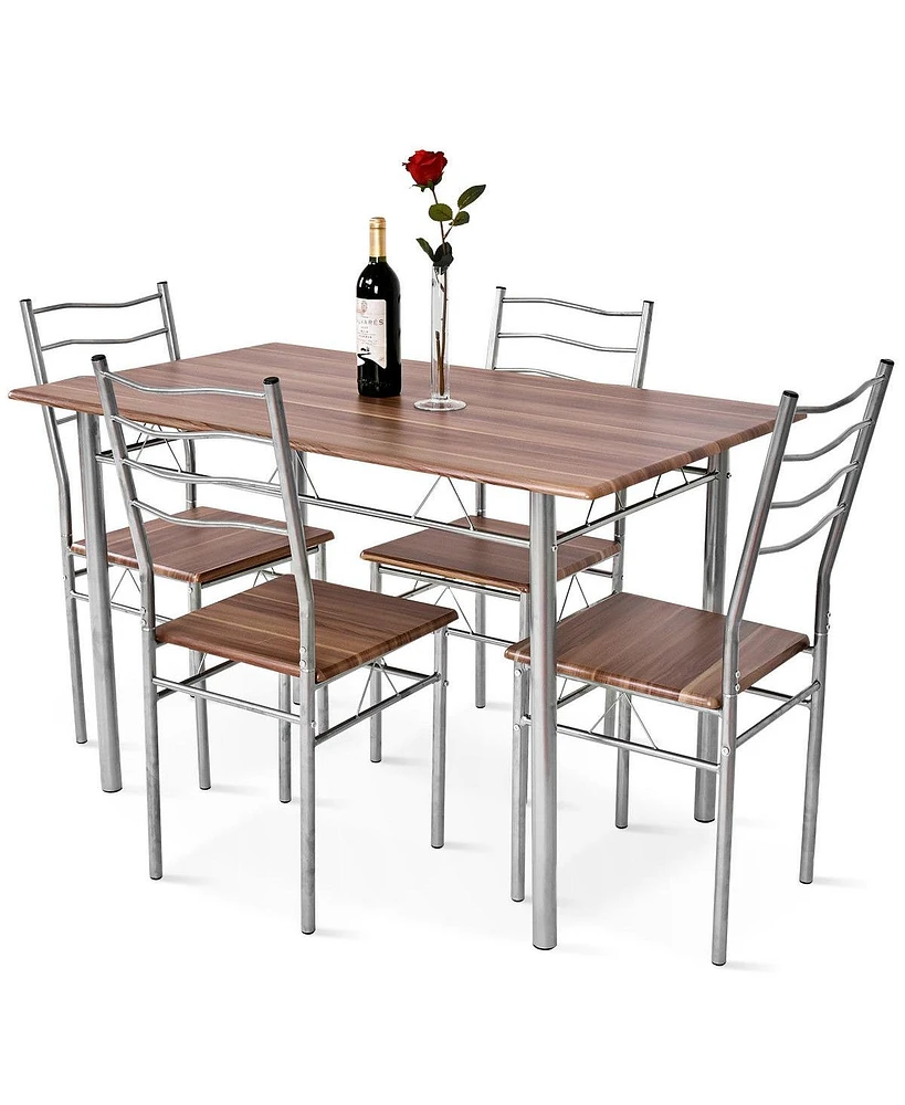 Skonyon 5 Pieces Wood Metal Dining Table Set with 4 Chairs