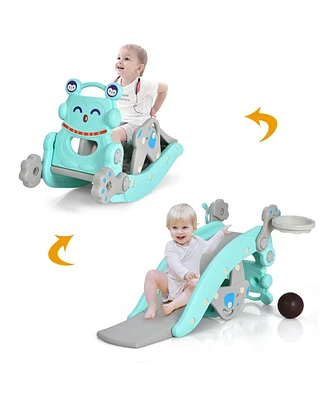 Vebreda 4-in-1 Rocking Horse and Slide Set for Kids-Blue