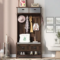 Hall Tree with Hooks, Bench, and Storage