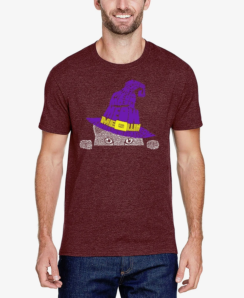 La Pop Art Men's Peeking Witch Cat Premium Blend Word T-Shirt