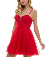 City Studios Juniors' Sweetheart-Neck Pleated Mesh Dress