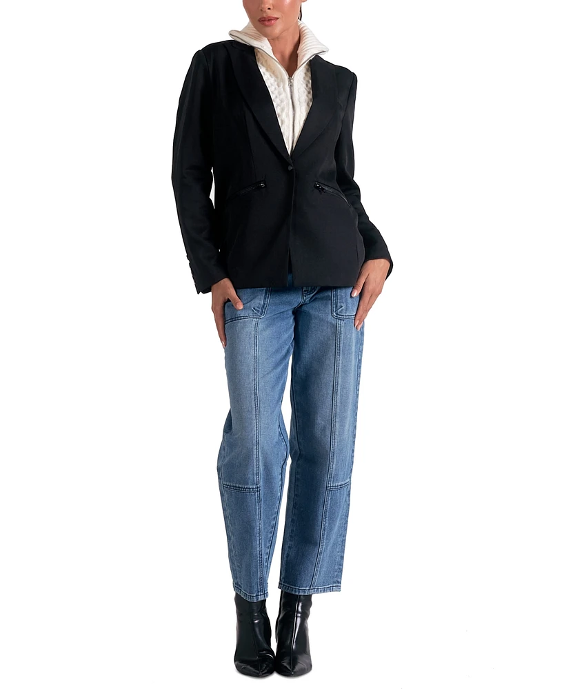 Elan Women's Long-Sleeve Peak-Lapel Blazer Sweater