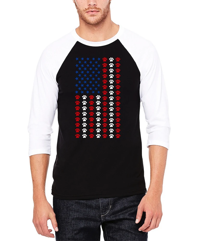 La Pop Art Men's Paws Flag Raglan Baseball Word T-Shirt