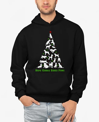 La Pop Art Men's Here Comes Santa Paws Word Hooded Sweatshirt