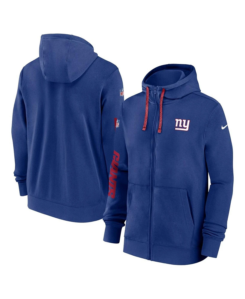 Nike Men's Royal New York Giants 2024 Sideline Club Full-Zip Hoodie