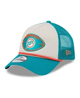 New Era Men's Stone/Aqua Miami Dolphins 2024 Sideline Historic 9FORTY A-Frame Trucker Adjustable Hat