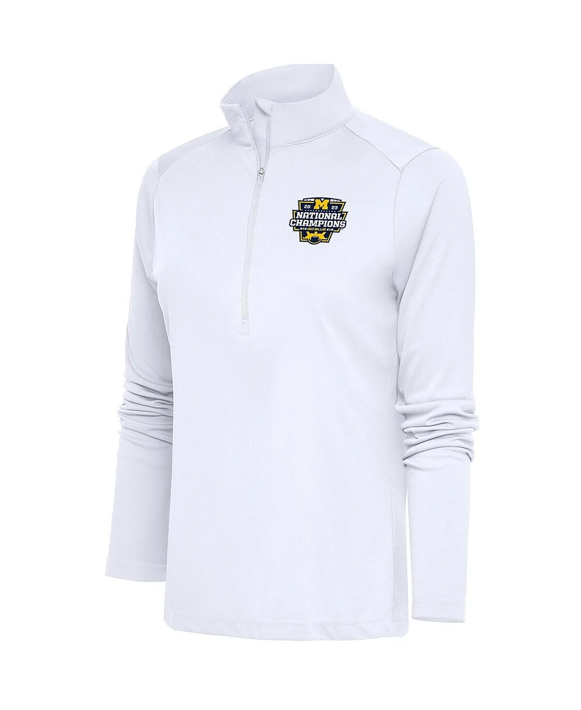 Antigua Women's White Michigan Wolverines College Football Playoff 2023 National Champions Tribute Half-Zip Pullover Top