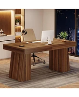 Tribesigns 55 Inches Executive Desk, Mid-Century Modern Home Office Desk with Double Trapezoid Base, Wood Computer Business Workstation Smal