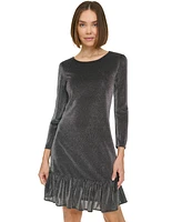 Tommy Hilfiger Women's Shimmer-Knit Ruffled-Hem Dress