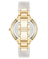 Anne Klein Women's Quartz Boyfriend White Acetate and Gold-Tone Metal Alloy Bangle Watch, 35.5mm