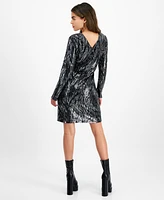 Bar Iii Petite Disco Dot Sequined V-Neck Mini Dress, Created for Macy's