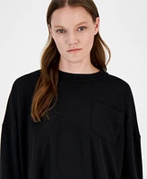 Id Ideology Women's Long-Sleeve Chest-Pocket T-Shirt, Created for Macy's