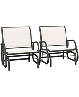 Simplie Fun Metal Frame Porch Glider Set with Mesh Fabric and Curved Armrests