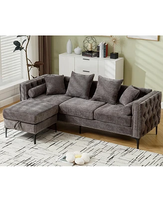 Simplie Fun Modern Tufted L-Shaped Sectional with Ottoman and Storage