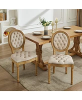 Streamdale Furniture French Antique Velvet Dining Chairs with Nailhead Trim (Beige, Set of 2)