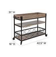 Brookville Rolling Kitchen Serving And Bar Cart With Shelves And Wine Glass Holders