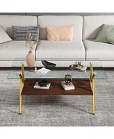 Modern Glass Coffee Table with Golden Metal Legs
