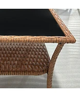 Outdoor Rattan Side Table with Storage, Coffee Table, Sand