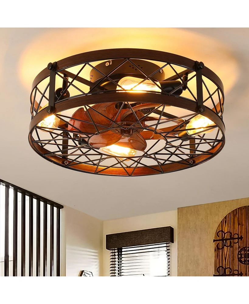 Streamdale Furniture Caged Ceiling Fans with Lights, 20" Black Flush Mount