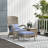 Wicker Adirondack Chair with Ottoman and Cushions for Outdoor Fire Pit