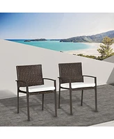 2-Piece Rattan Outdoor Dining Chairs with Cushions