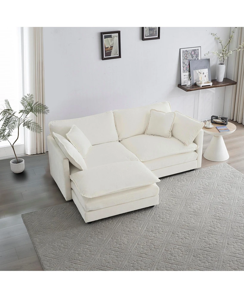 Streamdale Furniture 2-Seater Sectional Sofa with Ottoman in White Chenille