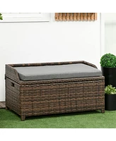 Streamdale Furniture Outdoor Rattan Storage Bench with Waterproof Bag and Cushion