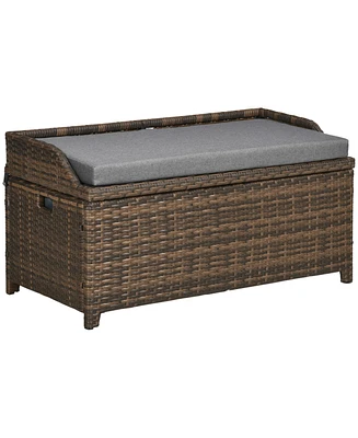 Simplie Fun Outdoor Rattan Storage Bench with Waterproof Bag and Cushion