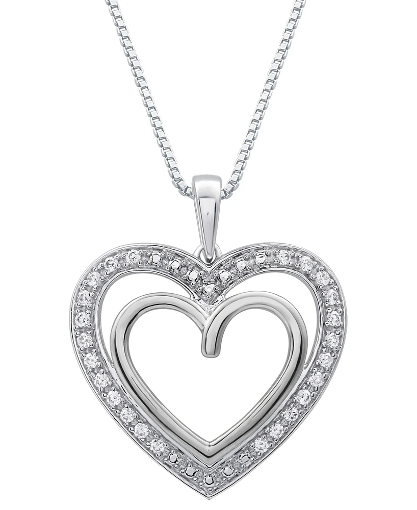 Marsala Diamond Double Heart Halo 18" Pendant Necklace (1/4 ct. t.w.) in Sterling Silver