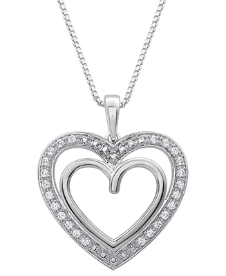 Marsala Diamond Double Heart Halo 18" Pendant Necklace (1/4 ct. t.w.) in Sterling Silver