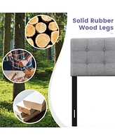 Sugift Linen Upholstered Headboard with Solid Rubber Wood Legs-Beige