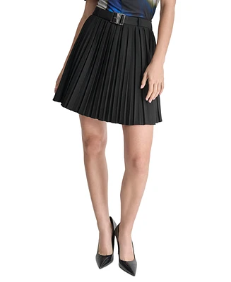 Dkny Petite Solid Pleated Belted Mini Skirt